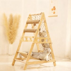 Modern Cat Tree – Solid Wood Cat Tower for Indoor Cats, Sisal Scratcher, Multi-Level